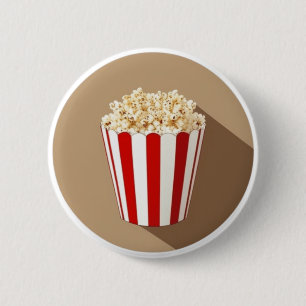 Popcorn in a Red and White Striped Tub Button