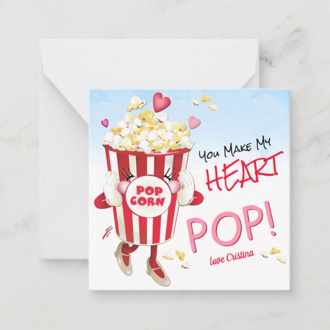 Popcorn Love Funny Classroom Valentine Card (Front)