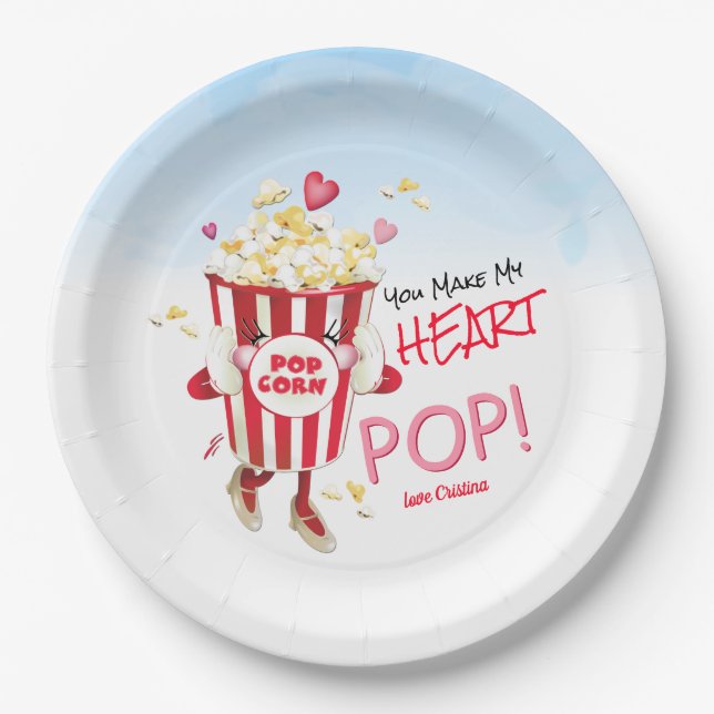Popcorn Love Funny Paper Plates (Front)