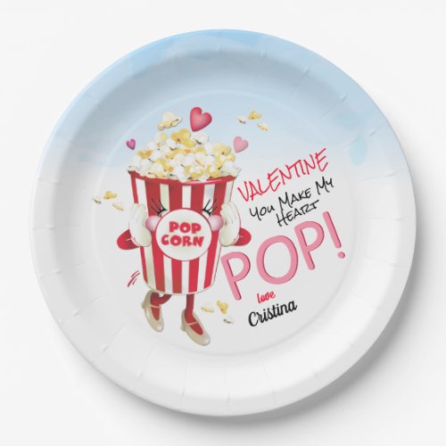 Popcorn Love Funny Pun Valentine Paper Plates