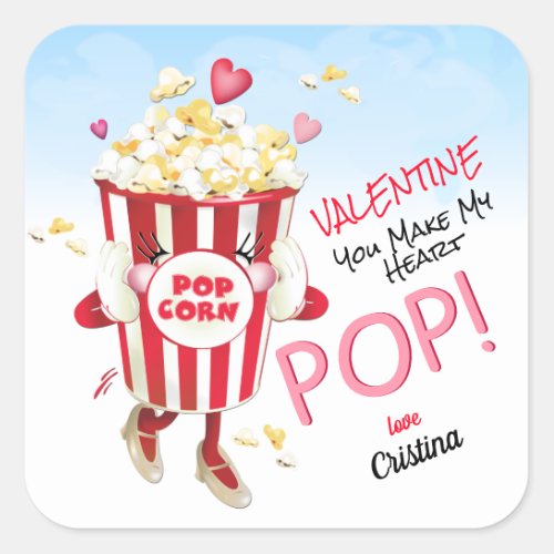 Popcorn Love Funny Pun Valentine Square Sticker