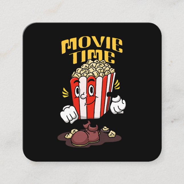 Popcorn Mascot Cartoon Square Business Card (Front)