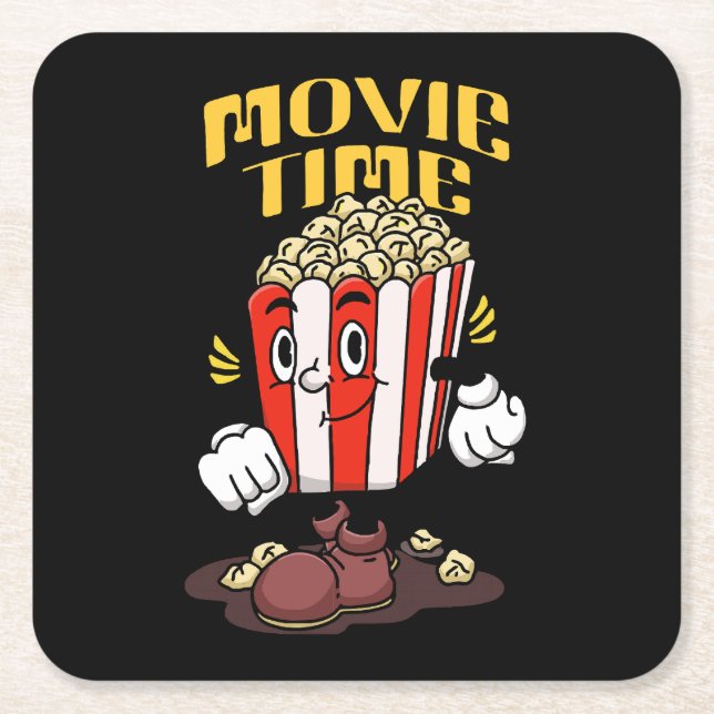 Popcorn Mascot Cartoon Square Paper Coaster (Front)