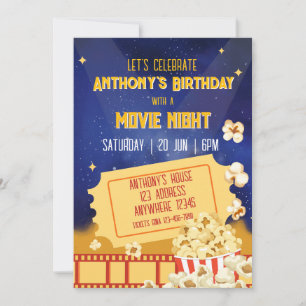 Popcorn & Movie Night Birthday Invitation