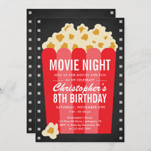 Popcorn Movie Night Birthday Party Invite