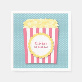 Popcorn Movie Night Birthday Party Supplies Paper Napkins by RustyDoodle at Zazzle