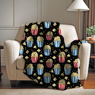 Popcorn & Movie Night Magic in Black Fleece Blanket