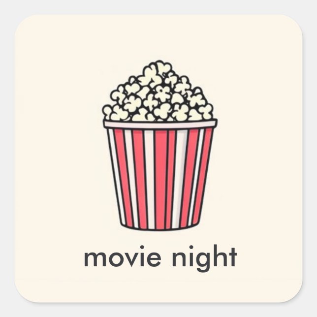 Popcorn movie night square sticker (Front)