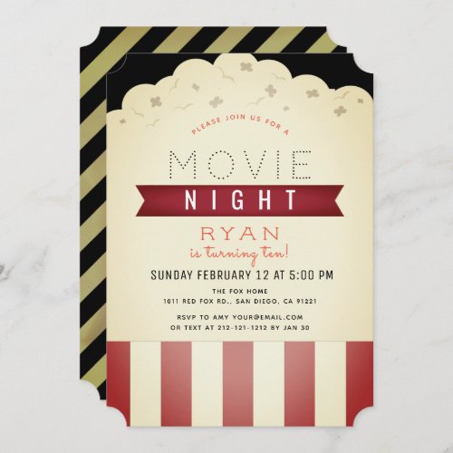 Popcorn Movie Night Vintage Boy Birthday Invitation