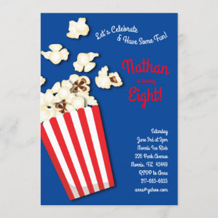 Popcorn Movie Theater Kids Birthday Party Invitation