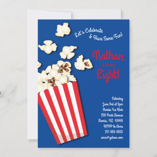 Popcorn Movie Theater Kids Birthday Party Invitation