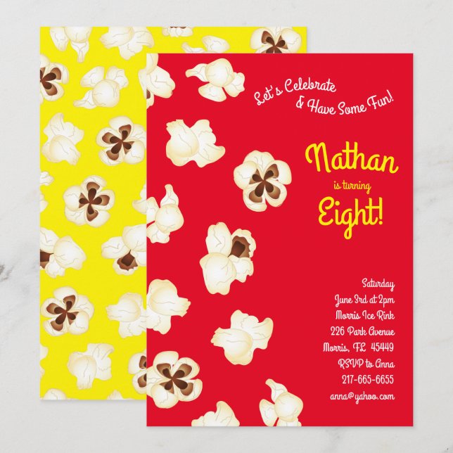Popcorn Movie Theater Kids Birthday Party Invitation (Front/Back)