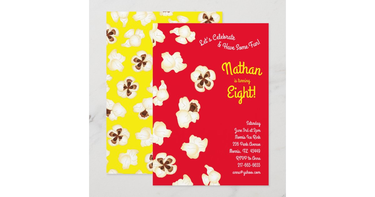Popcorn Movie Theater Kids Birthday Party Invitation | Zazzle