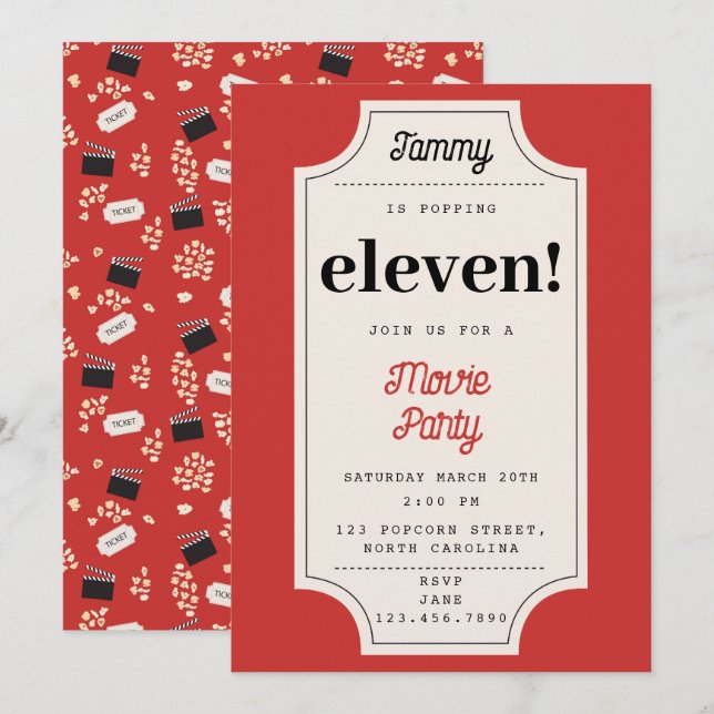 Popcorn Movie Ticket Party Birthday Party Theme Invitation (Front/Back)