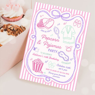 Popcorn Pajamas Sleepover Slumber Party Birthday Invitation