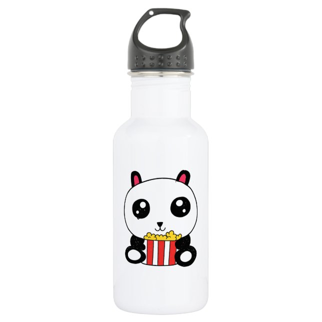 Popcorn Panda Stainless Steel Water Bottle (Front)
