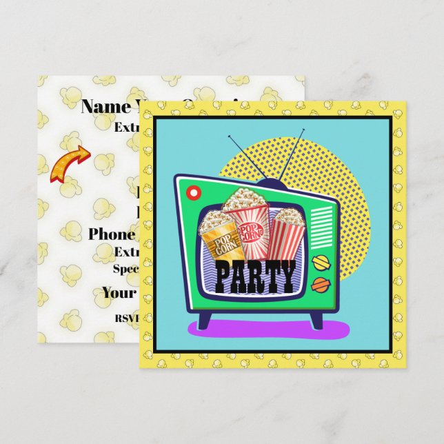 Popcorn Party / Movie Night / Slumber Party, etc.  Invitation (Front/Back)