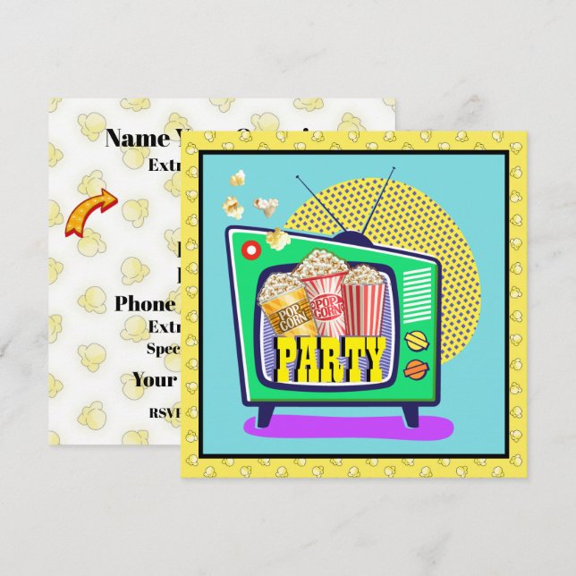 Popcorn Party / Movie Night / Slumber Party, etc.  Invitation (Front/Back)