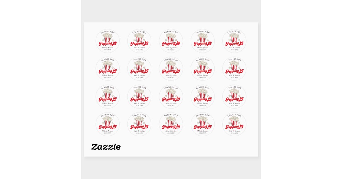 Popcorn Party Thanks For Popping By Classic Round Sticker | Zazzle.com