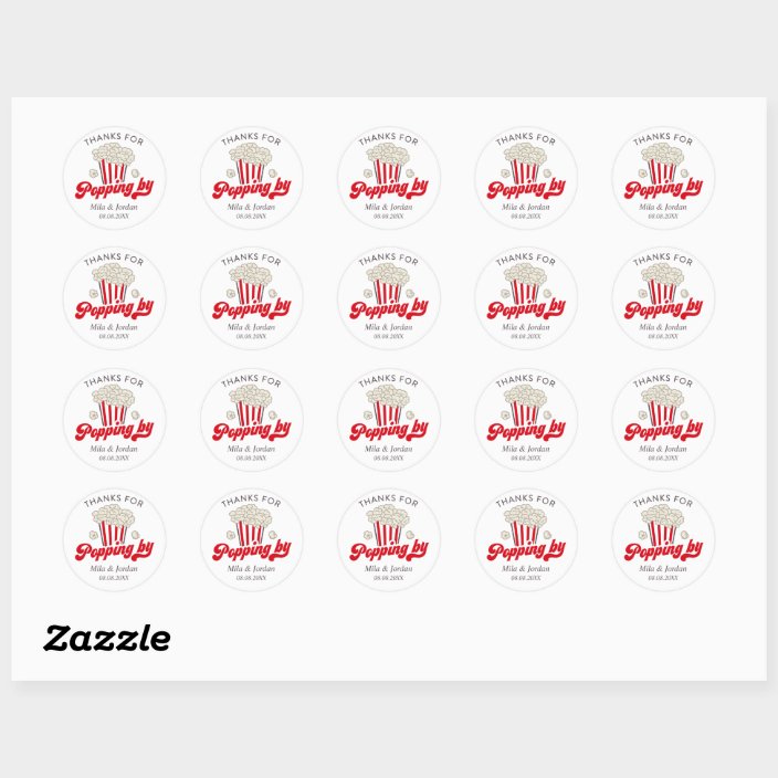 Popcorn Party Thanks For Popping By Classic Round Sticker | Zazzle.com