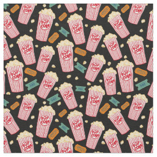 Popcorn Pattern Movie Night Theater Fun Black Fabric