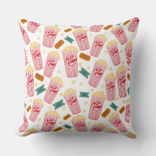 Popcorn Pattern Movie Night Theater Fun Throw Pillow