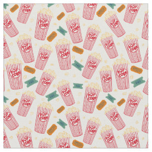 Popcorn Pattern Movie Night Theater Fun White Fabric