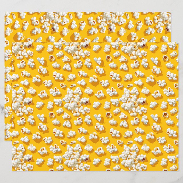 Popcorn Pattern Yellow Background Scrapbook Paper (Front/Back)