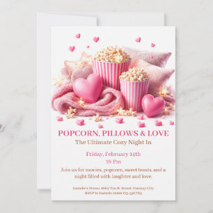 Popcorn Pillows and Love - Cozy Movie Night Party Invitation