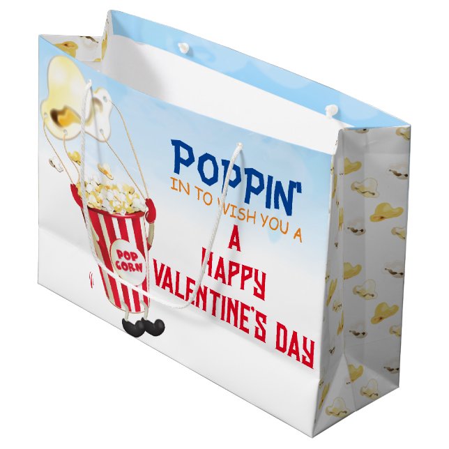 Popcorn Popping By Valentine Large Gift Bag (Front Angled)