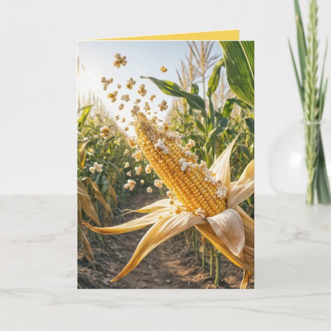Popcorn Popping On a Corn Cob Card (Front)