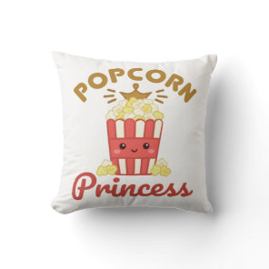 Popcorn Princess Movie Theater Popcorn Girls Women Throw Pillow