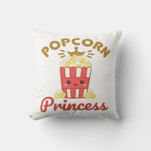 Popcorn Princess Movie Theater Popcorn Girls Women Throw Pillow