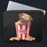 Popcorn Pug Computer Sleeve<br><div class="desc">Cute pug puppy in retro popcorn container with black and white polka dot background, painted by artist Maryline Cazenave.</div>