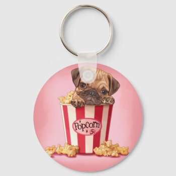 Popcorn Pug Keychain by MarylineCazenave at Zazzle