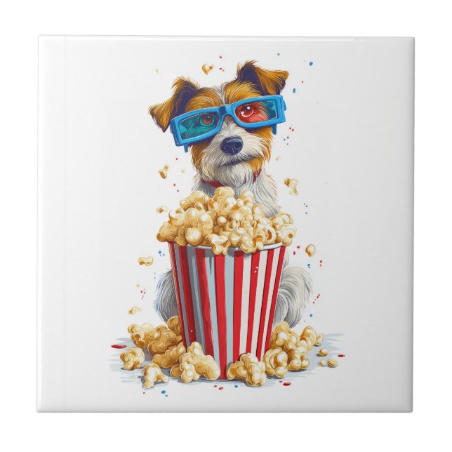 Popcorn Pup � Movie Night Dog Ceramic Tile (Front)