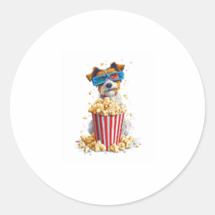 Popcorn Pup � Movie Night Dog Classic Round Sticker