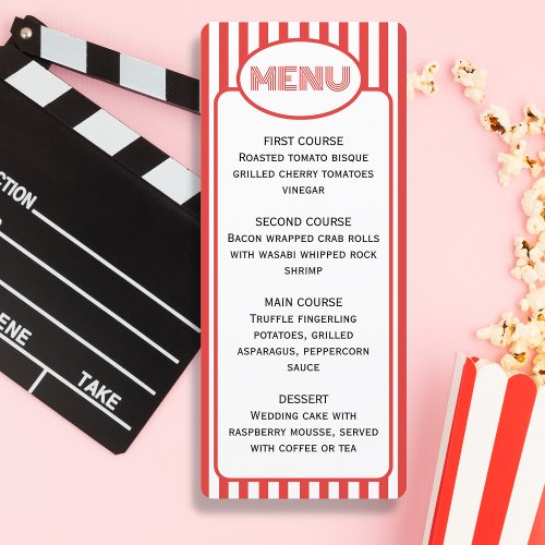 Popcorn Red and White Striped Movie Theme Party  Menu