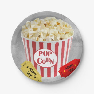Popcorn Red & White Design Admit One Tickets Paper Plates