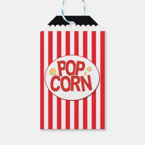Popcorn Red  White Stripe Movie Party Gift Tags