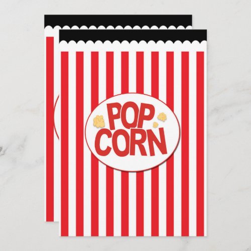 Popcorn Red  White Stripe Movie Party Invitations
