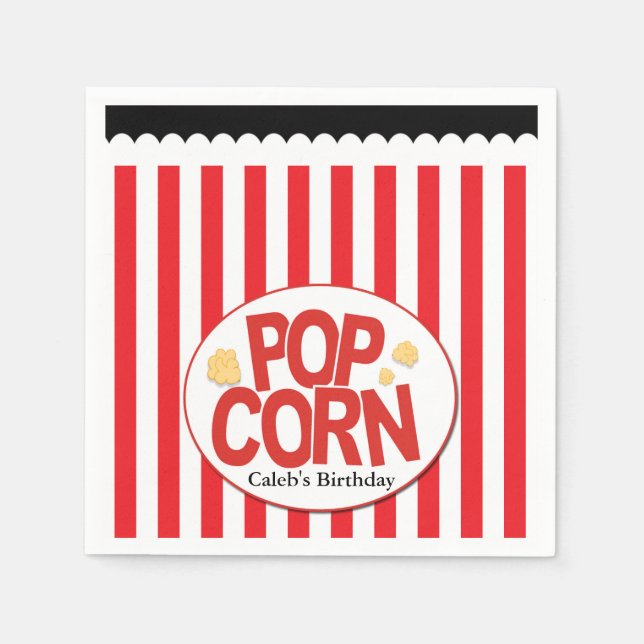 Popcorn Red & White Stripe Movie Party Paper Napkins (Front)
