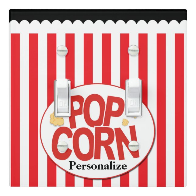 Popcorn Red & White Stripes Movie Theater Decor Light Switch Cover (In Situ)