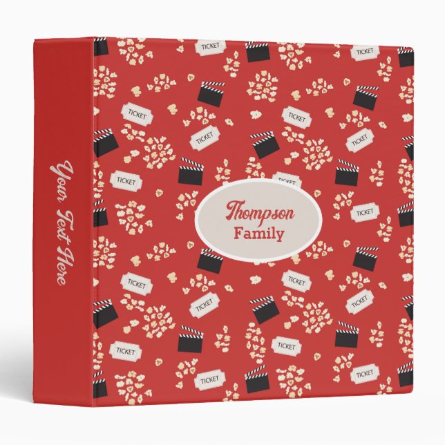 Popcorn Retro Movie Cinema Monogram 3 Ring Binder (Front/Spine)