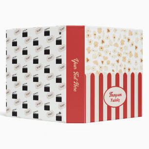 Popcorn Retro Movie Cinema Monogram 3 Ring Binder