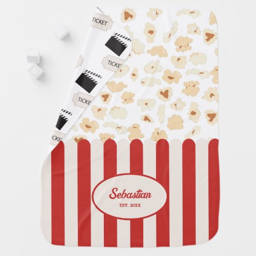 Popcorn Retro Movie Cinema Monogram Baby Blanket