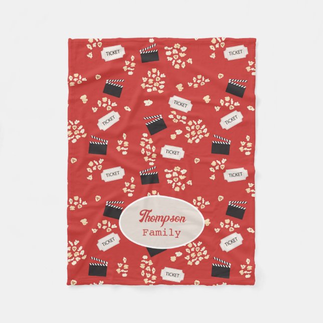Popcorn Retro Movie Cinema Monogram Fleece Blanket (Front)