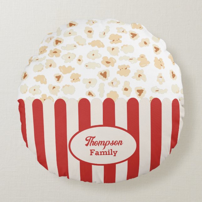 Popcorn Retro Movie Cinema Monogram Round Pillow (Front)