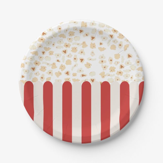 Popcorn Retro Movie Cinema  Paper Plates (Front)