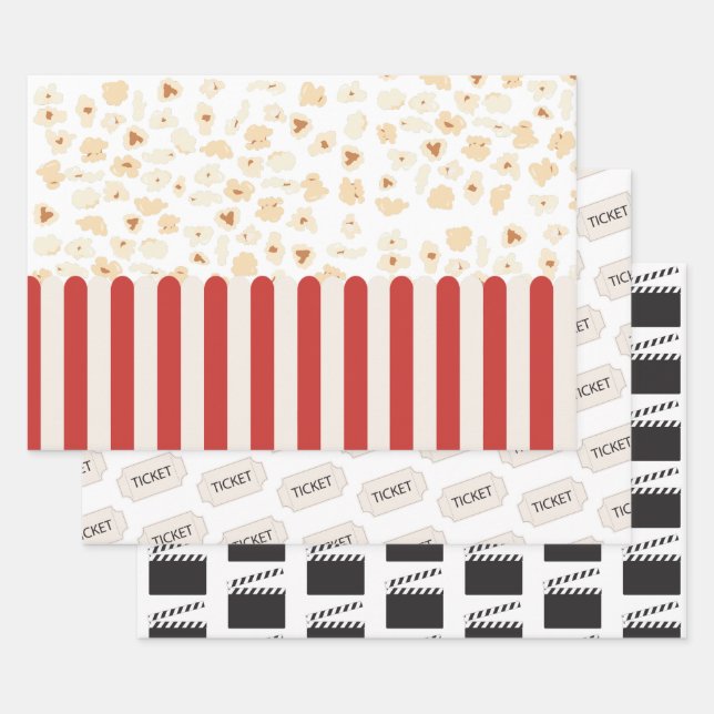 Popcorn Retro Movie Cinema  Wrapping Paper Sheets (Set)